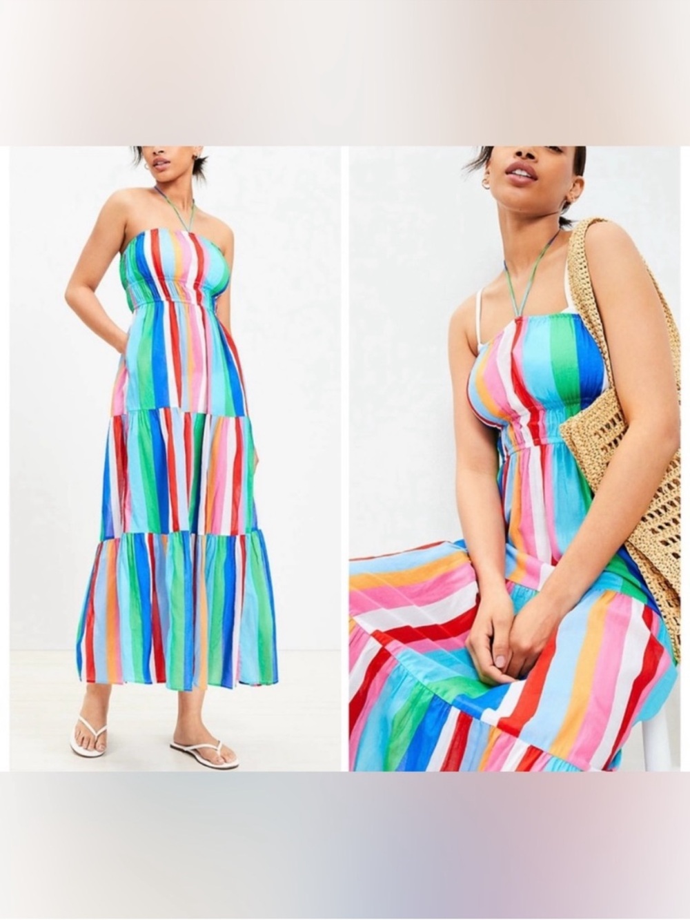 LOFT Strapless Multi-Stripe Tiered Maxi Dress